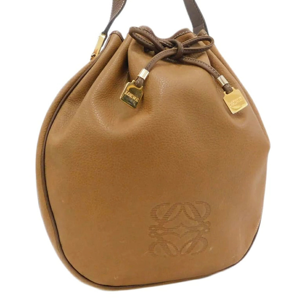 Loewe Shoulder Bag Brown Leather Drawstring Anagram
